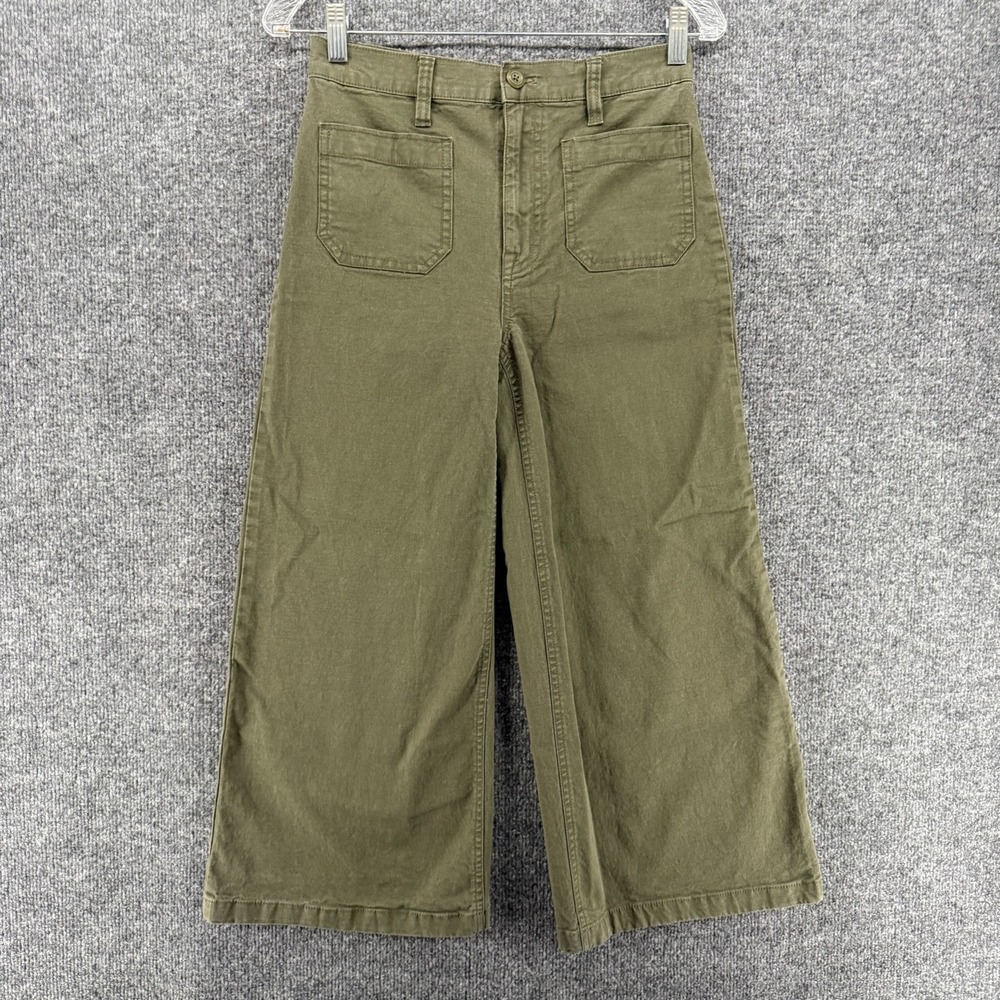 J Crew Point Sur Pants Womens 26 Green Washed Wide Leg Crop Minimalist Old Money